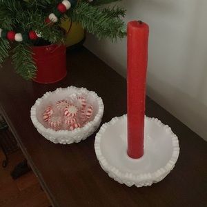 Vintage Milk Glass Candleholder Dish L.E. Smith Heritage 366 #5372 Set of 2